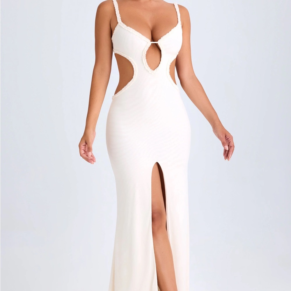 Oh Polly: Elegant Cream Cutout Gown